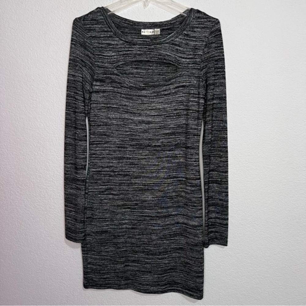 Retrod Heathered Gray Black Keyhole Front Long Sleeve Knit  Sheath Dress Medium